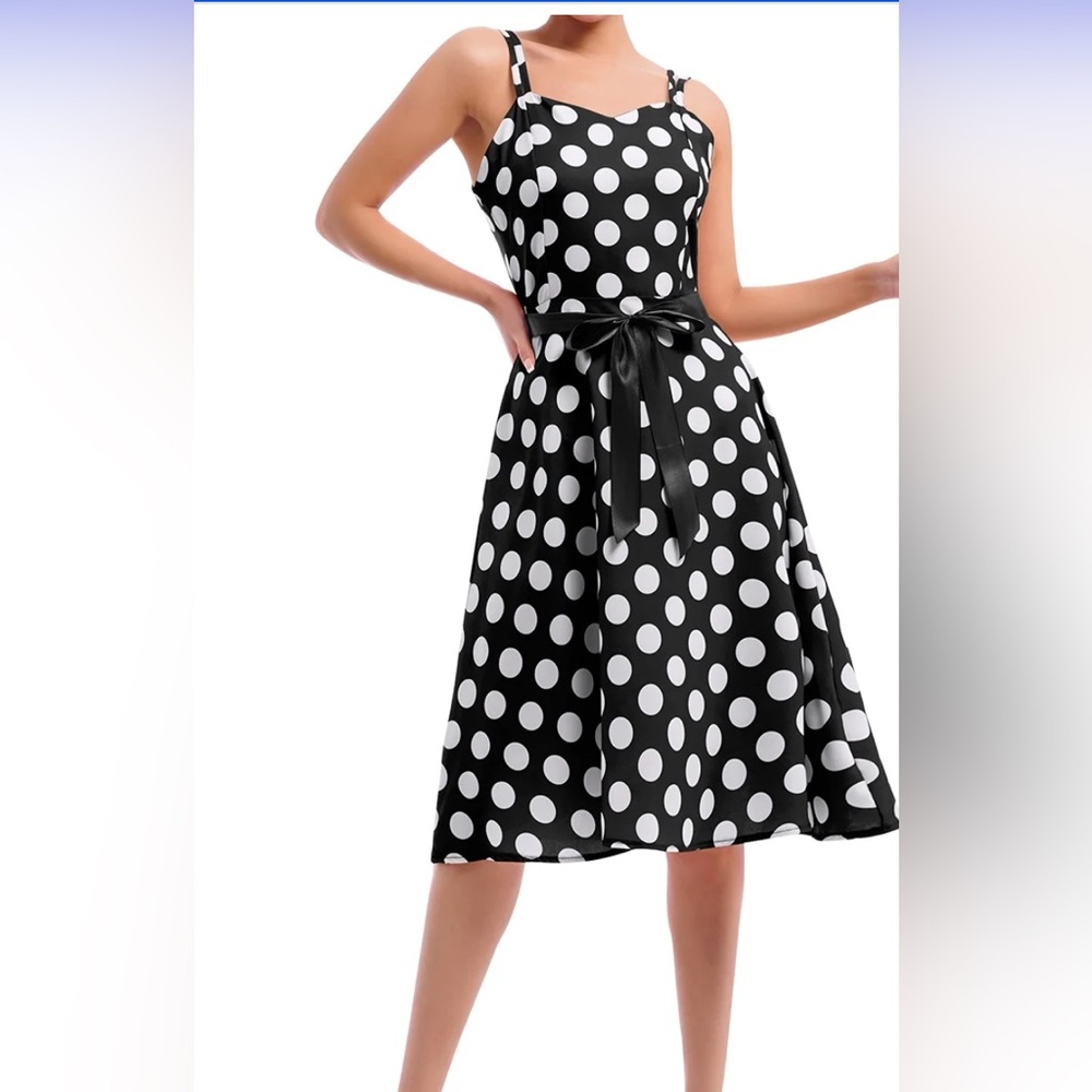 Elegant Black and White Polka Dot Dress - Picture 2 of 3
